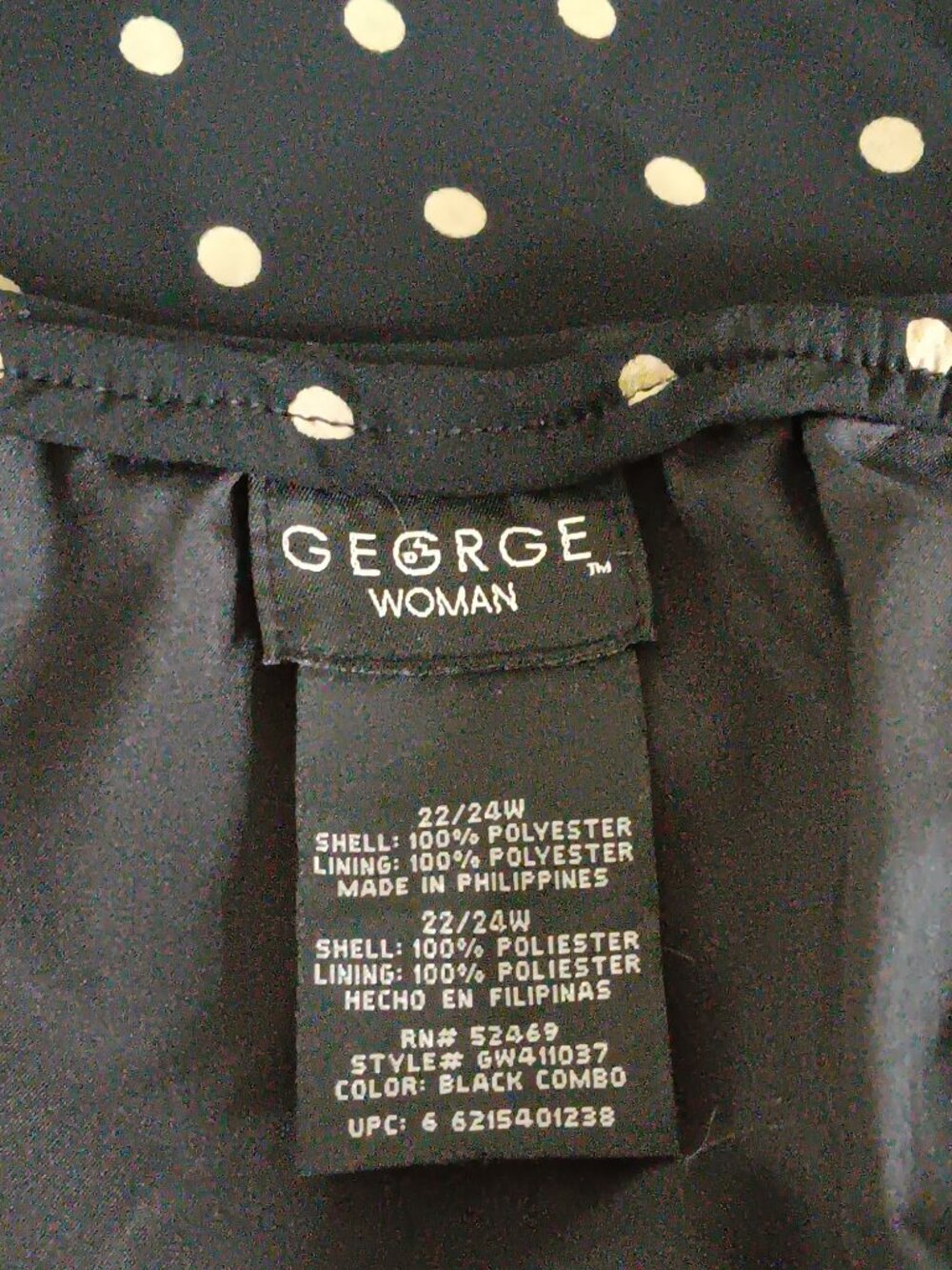 George Plus Size 22/24W Black Tan Polka Dot Skirt Elastic Waist Fully Lined - Picture 5 of 6